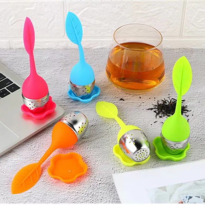 Silicone tea infuser Leaf Silicone Infuser with Food Grade make tea bag filter creative Stainless Steel Tea Strainers Convenient quick and clean