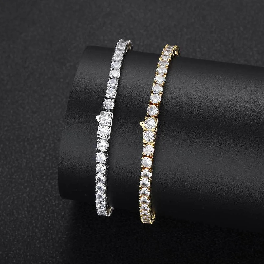 Biżuteria bransoletki 3 mm 4 mm 5 mm tenisowe łańcuchy dla kobiet mężczyźni łańcuch hip -hopowy Bransoletka Tytanowa z Cz Diamond Lover Złota Srebrna Rose moda luksusowa łańcuch luksusowy łańcuch