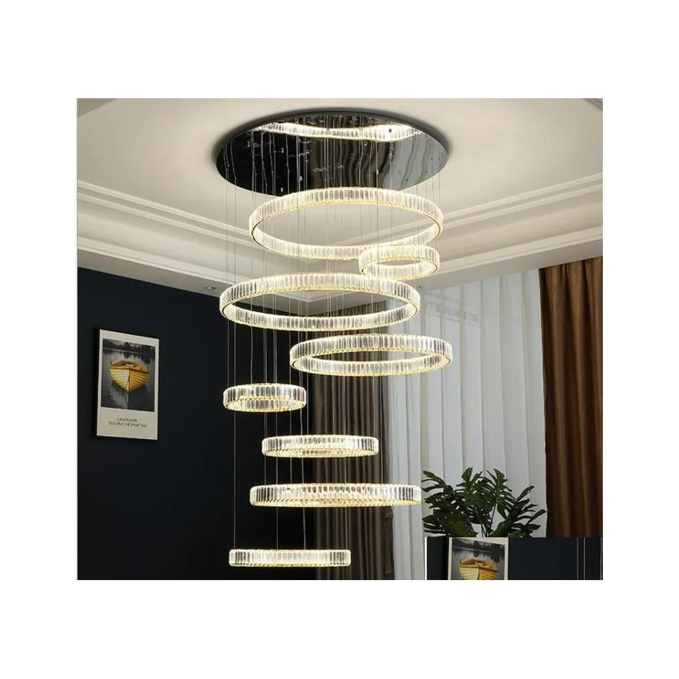 Chandeliers Modern Stairwell Chandelier Duplex Building Crystal Villa Living Room Lamps And Lanterns Simple Round Staircase Long Dro Dhhdn