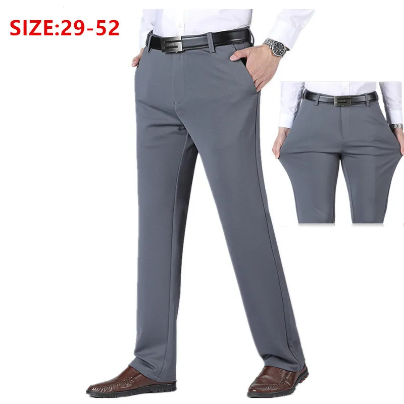 Mens pantolon kalın düz iş pantolonlar erkek ofis resmi siyah artı boyutu mavi elastik iş streç büyük 44 48 50 52 erkek giyiyor 230209