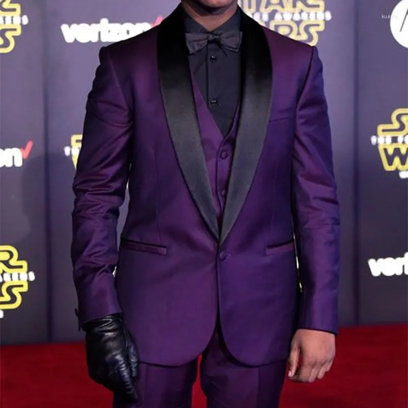 Men's Suits Purple Men Tuxedos Suit 2023 Custom 3 Pieces Slim Fit Blazer Vest Pants Man Wedding Party Dress Fashion