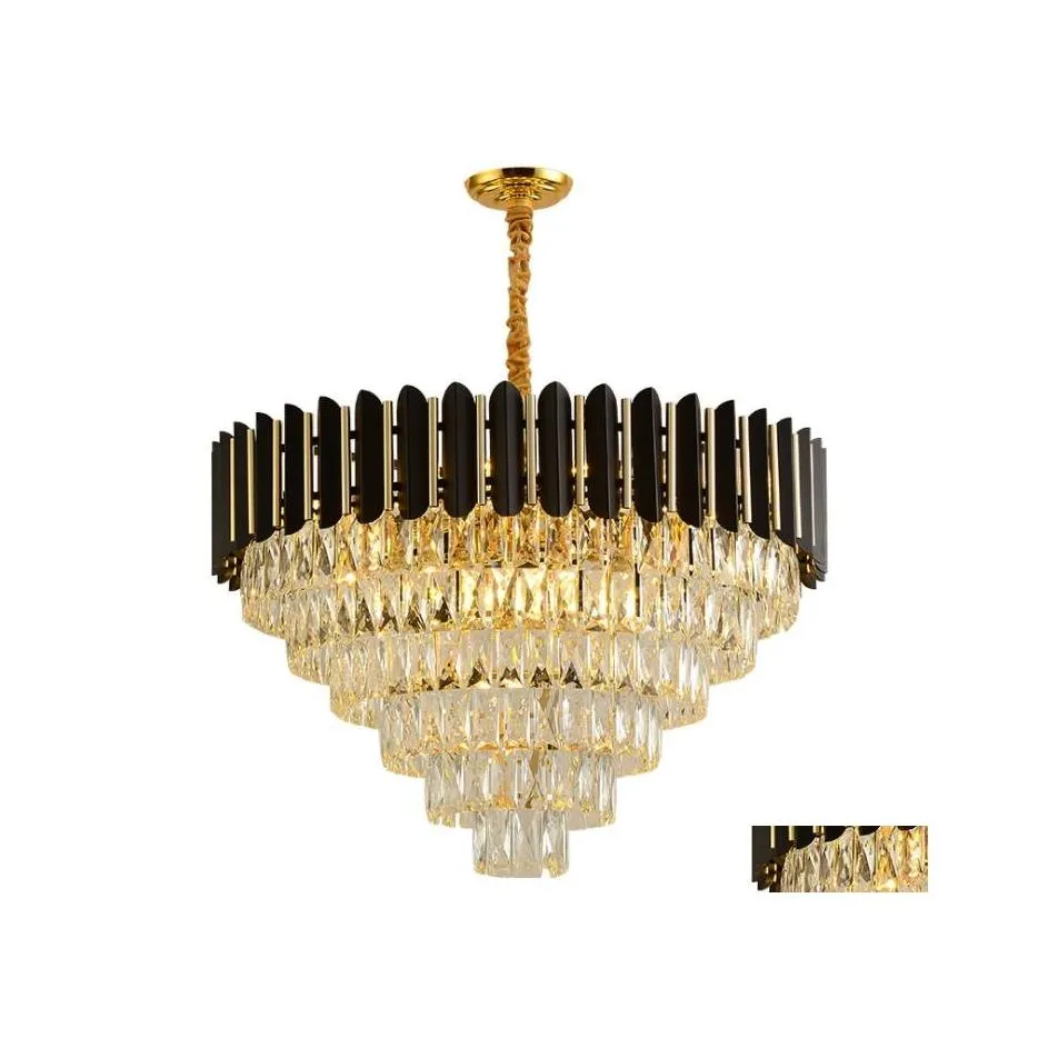 Chandeliers Luxury K9 Crystal For Living Room Bedroom Black Metal Led Indoor Lighting House Decoration Drop Delivery Lights Dh7Tx