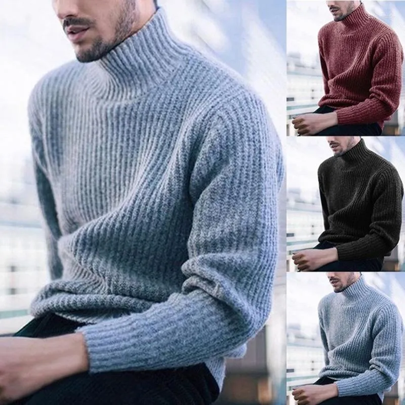 Men's Sweaters 2023 Autumn Winter Men's Fashion Turtleneck Casual Elegant Trendy Pullover Solid Color High Collar Knitted Top Male