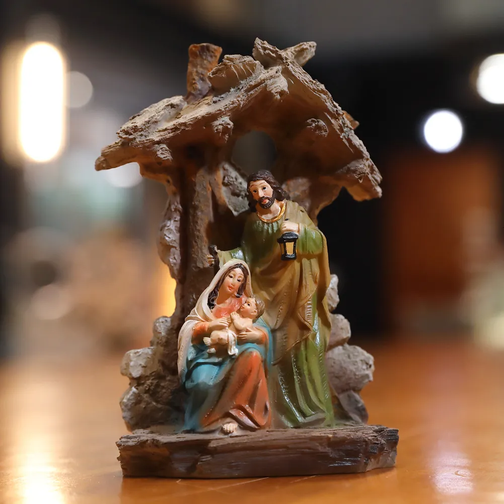 Decorative Objects Figurines Zayton Figurine Holy Family Nativity Scene Home Decoration Christ Jesus Statues Mary Joseph Miniature Sculptu 230208