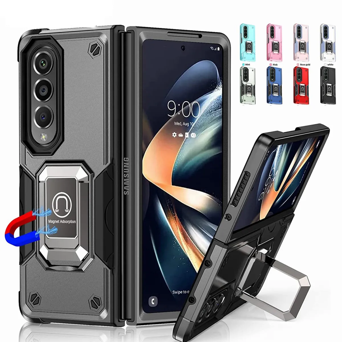 Per Samsung Galaxy Z Fold 4 Custodia per armatura con supporto per anello per dito Supporto magnetico per auto Custodia protettiva antiurto di grado militare per Z Fold4