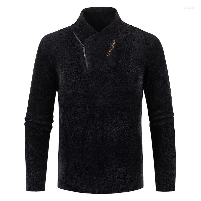 Suéteres para hombre 2023 Otoño Invierno cálido grueso visón moda Casual elegante jersey de punto para hombre diseño de lujo de moda cuello alto