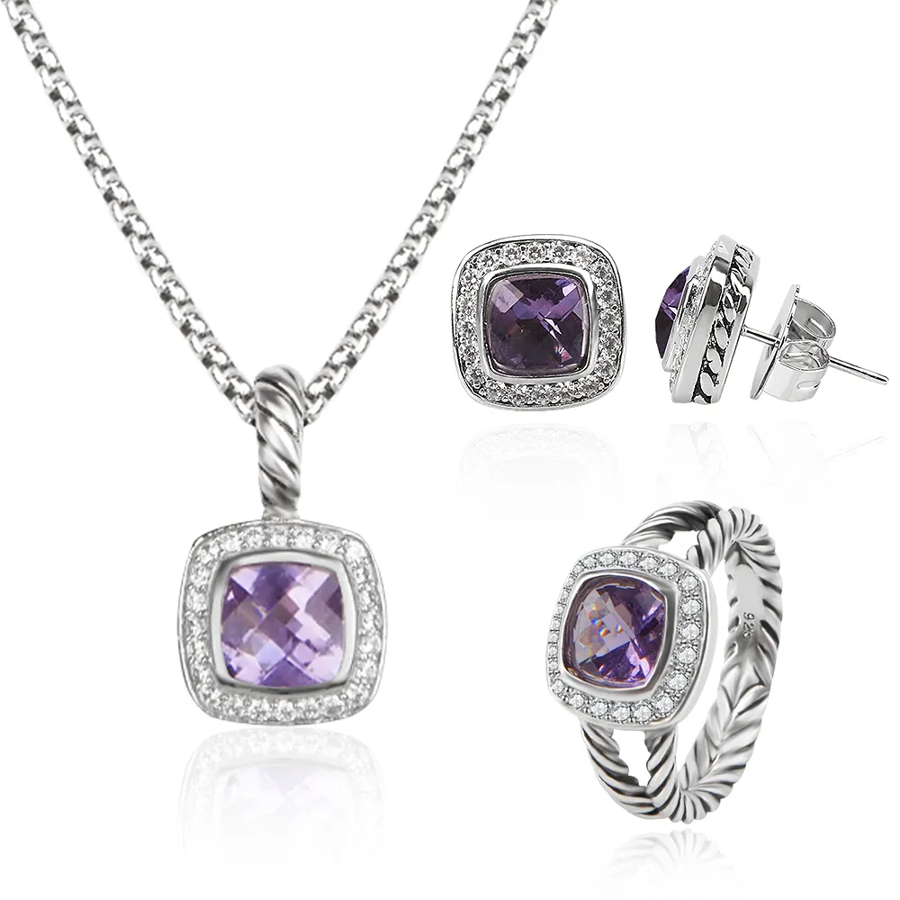 DHgate.com:Luxury Silver Twisted Charm Zircon Jewelry Set