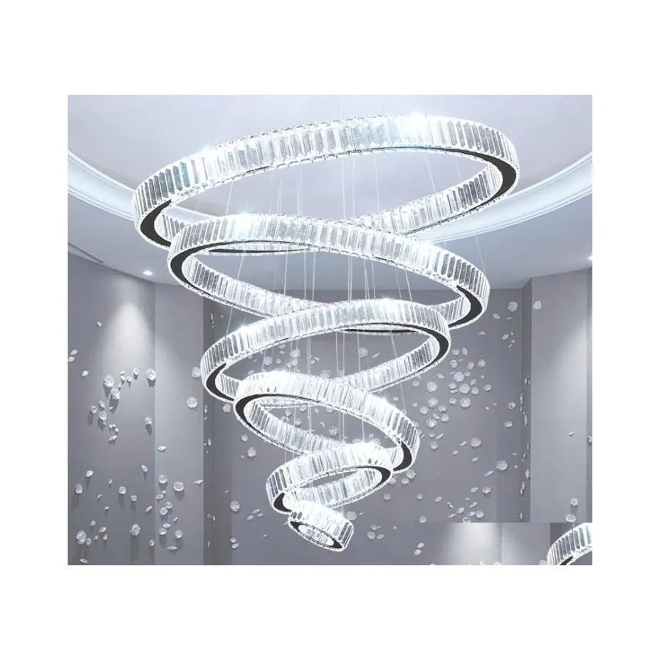 Kroonluchters moderne kroonluchter voor woonkamer grote el hall trap led kristal ronde ringen verlichtingsarmaturen home decor lamp druppel de dh1fh