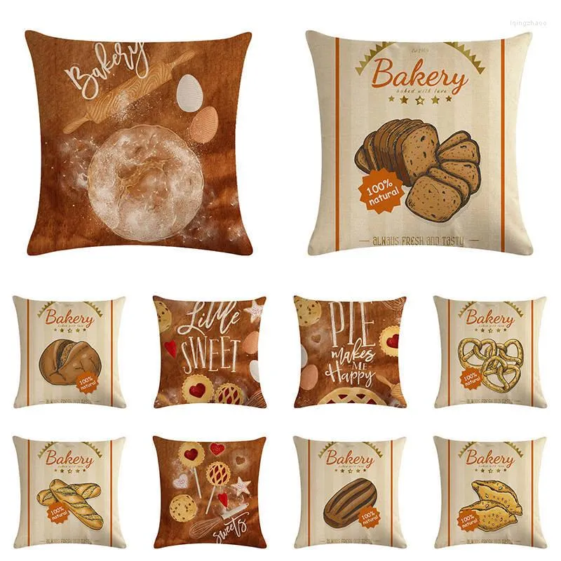 Kudde Cartoon Biscuit Series Linen Cover 45x45cm Fall för soffbilstolens present Cojines