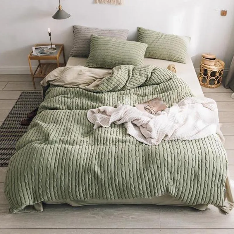 Conjuntos de cama Conjunto de flanela de malha de inverno Autumn 4pcs colorido de lã de lã de lã de lã de lã de lã de lençol de lençol de lençóis