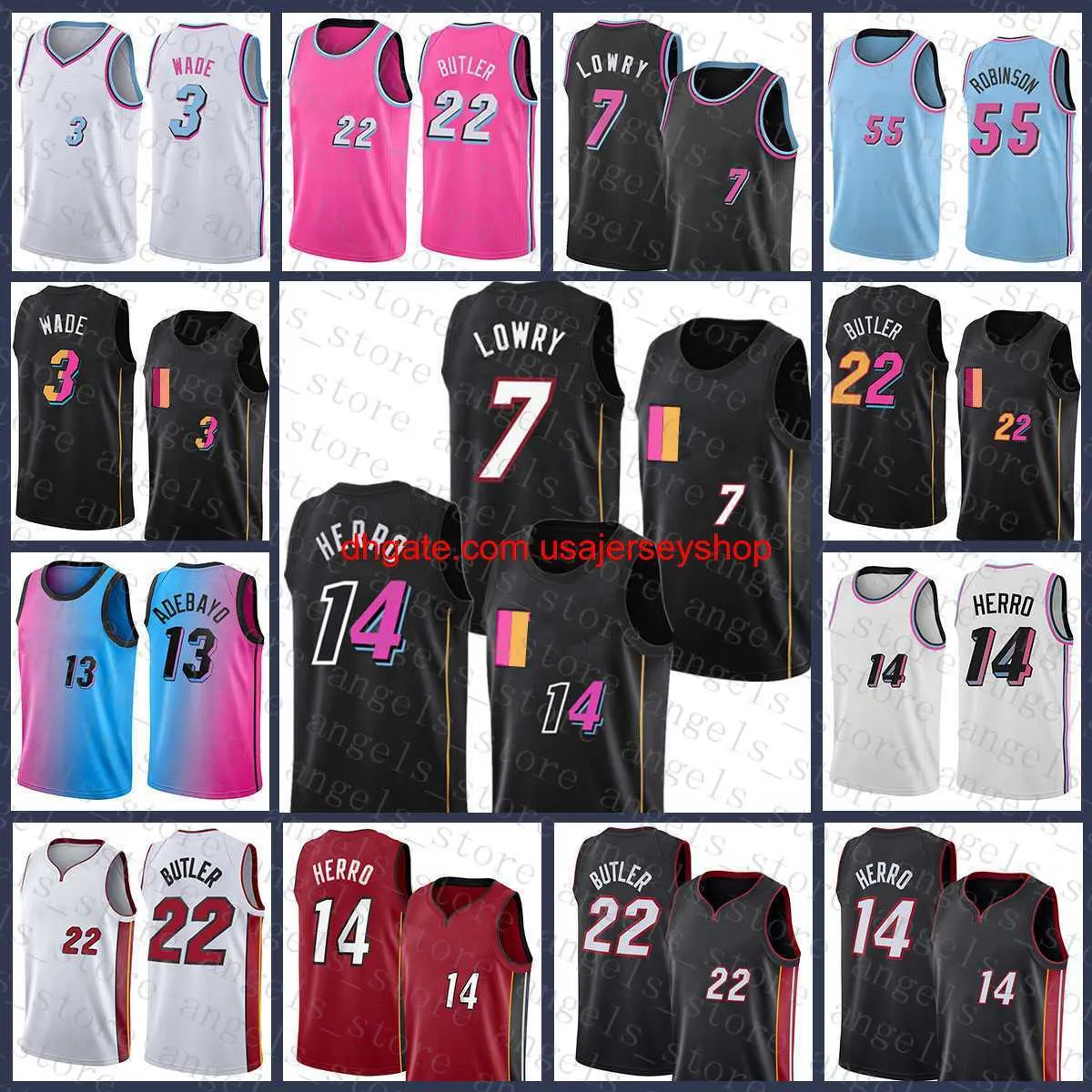 Basketbal jersey Jimmy 22 Butler Dwayne Dwyane 3 Wade Mens Tyler 14 Herro Kyle 7 Lowry Bam 13 ADO DUNCAN 55 ROBINSON BLACK