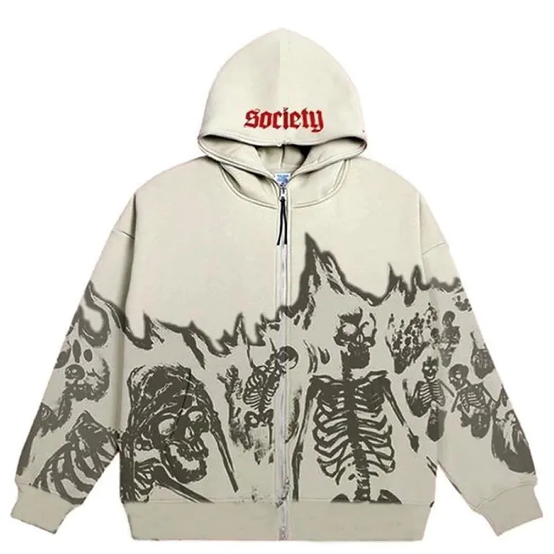 Men's Hoodies Sweatshirts Y2K Emo Men Streetwear Vintage Skull Hoodie Zip Up Hoodies Grunge Oversized Sweatshirt Gothic Harajuku Alt Halloween Clothes 230208