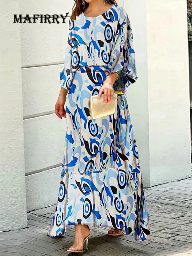 Two Piece Dress Women Printing Long Lantern Sleeve Maxi Skirt 2PCS Outfit Summer ONeck Loungewear Ladies Matching Set Holiday Casual Streetwear 230209