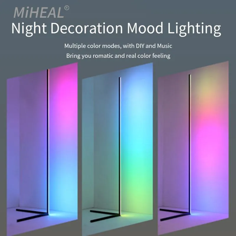 Lâmpadas de chão RGBW Lâmpada LED Modern Dimmable Remote Control Light Standing para sala de estar quarto de estudo Decoração iluminação