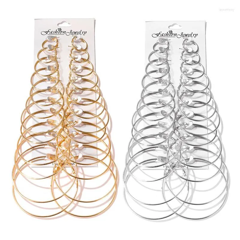 Hoop oorbellen 12 paren/set gouden zilveren kleur grote cirkel oorbel set voor vrouwen eenvoudige punk oorclip 2023 mode sieraden