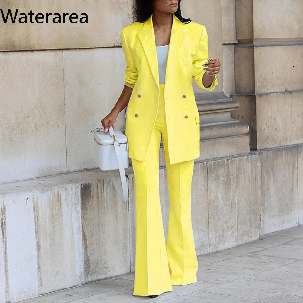 Women Dwuczęściowe spodnie Waterarea Spring Winter Solid Tracksuit Full Sleeve Blazers Suit Office Lady Business Mundlid 230209