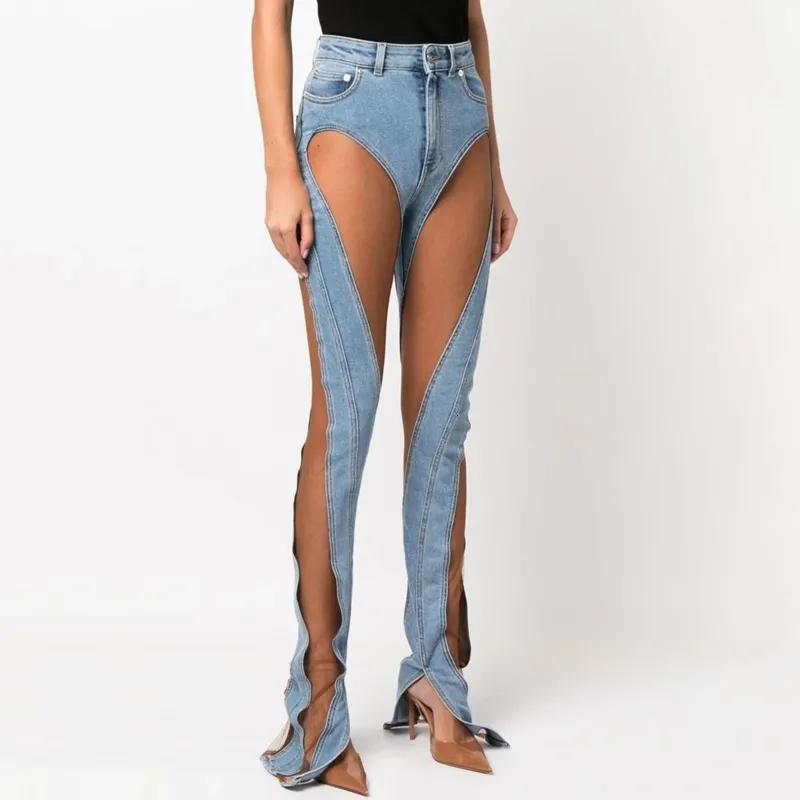 Womens Jeans Y2k Fashion Denim High Waist Spiral Hollow Out