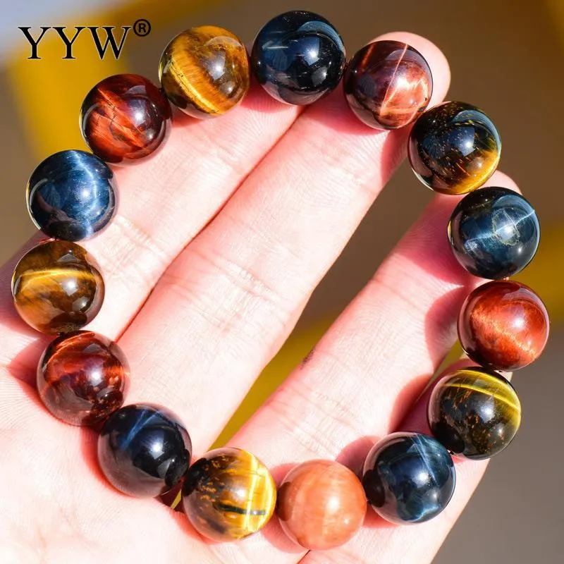 Bracelets en œil de tigre naturels de haute qualité, bijoux en pierre, perles multicolores 10/12/14/16/18mm, cadeau pour femmes et hommes, 7 pouces