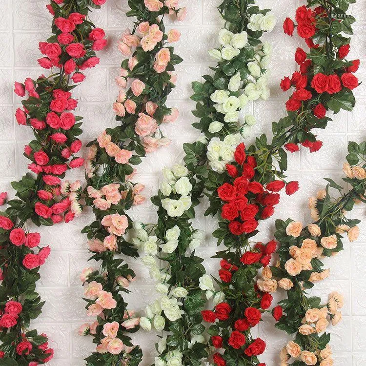 Dekorative Blumen 1,8 m 69 Köpfe Rose künstliche Blumengirlande für Hochzeit Zuhause Raumdekoration Frühling Herbst Garten Bogen Dekor DIY Fake