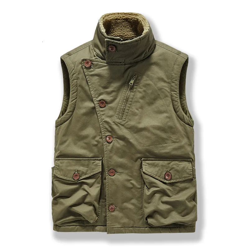 Hommes gilets automne militaire gilet hommes col montant mode côté Bottons épais chaud polaire hommes gilets veste sans manches grande taille 4XL 230209