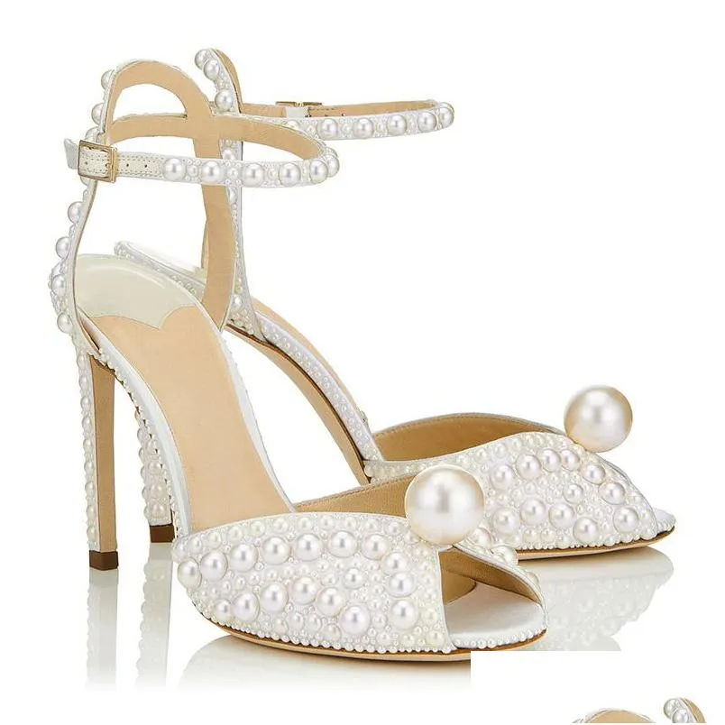 Sapatos de Casamento Moda Luxo Pérolas Designer Branco Feminino 4 Saltos Altos Tamanho Noiva 410 Festa Baile Entrega Queda Eventos Acessórios Dhvsf