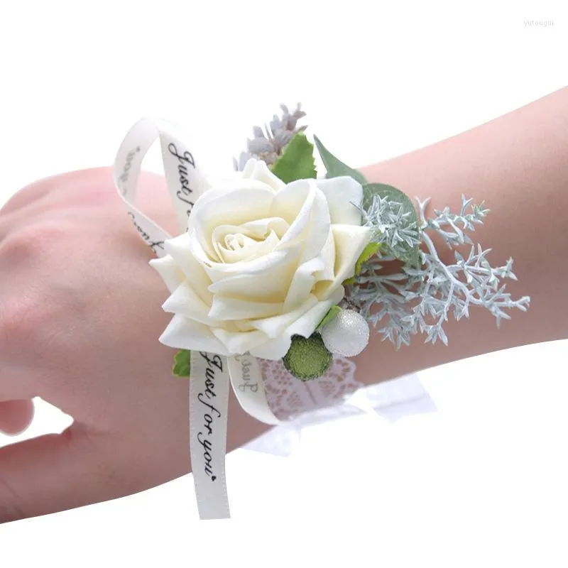 Decorative Flowers Wrist Flower Wedding Bridesmaid Bracelet Silk Rose Party Prom Girl Corsage Birthday Friends Gift