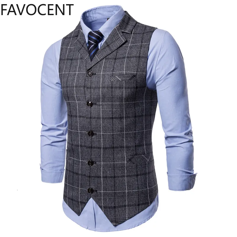 Gilet da uomo Casual da uomo d'affari Abito da uomo Gilet a reticolo Moda senza maniche Smart Top Grigio blu 230209