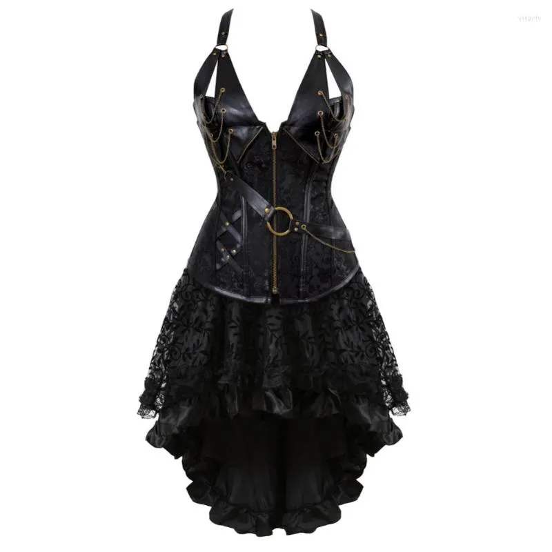 Bustiers Korsetts Gothic Steampunk Rock Plus Size Halloween Kleidung für Frauen Korsett Kleid Schwarz Braun