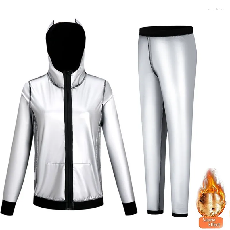 Women's Shapers Silver Ion Coating Sauna Sweat Suits Women Weight Loss Fitness Gym Exercise Hooded Jacket Pants Full Body Tracksuit
