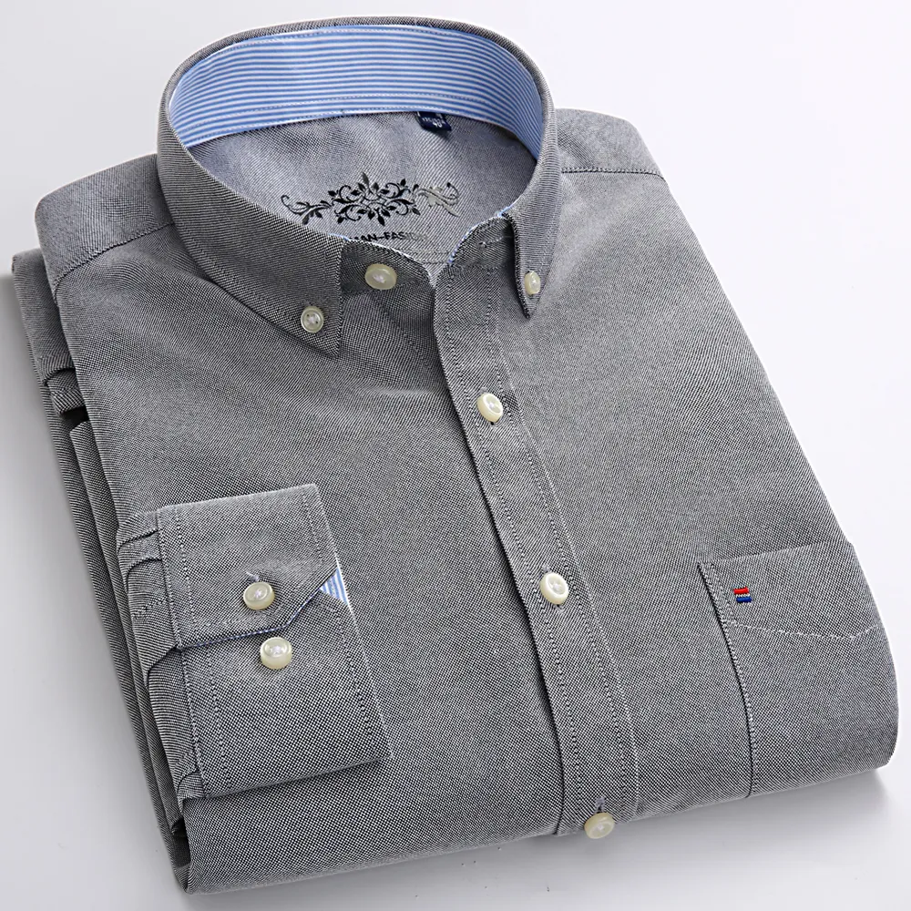 Casual shirts heren heren mode mode lange mouw solide oxford shirt single patch pocket simpel ontwerp casual standaard fit button-down kraag shirts 230208