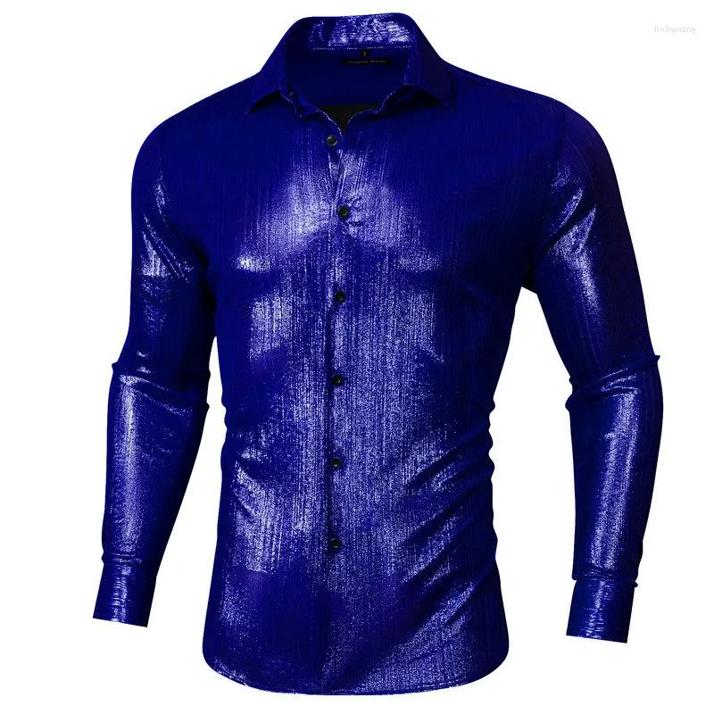 Camisas casuales para hombres Royal Blue Men Shirt Formal Manga larga Turn-Down Collar Classic Tejido Fit Party Masculino Diseñador de bodas Barry.Wang CY-700