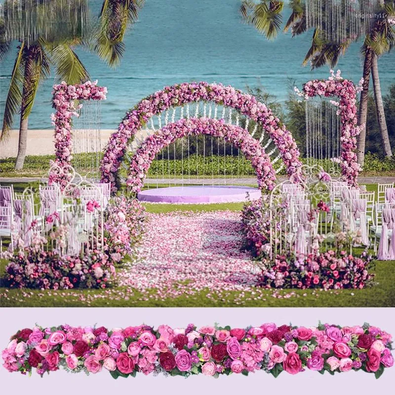 Decorative Flowers Artificial 2M Rose Flower Row Wedding Arched Door Decor Flores Silk Peony Road Cited Home Party Decoration