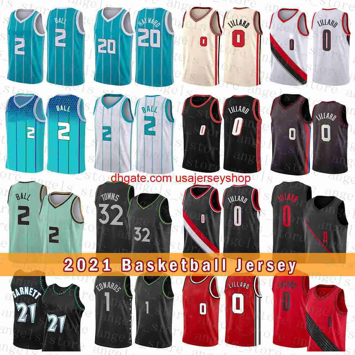 Damian Basketball Jersey 0 Lillard Gordon 20 Hayward Lamelo 2 Ball 2022 Nieuwe Kevin 21 Garnett Anthony 1 Edwards Karl-Anthony 32 Towns Multi