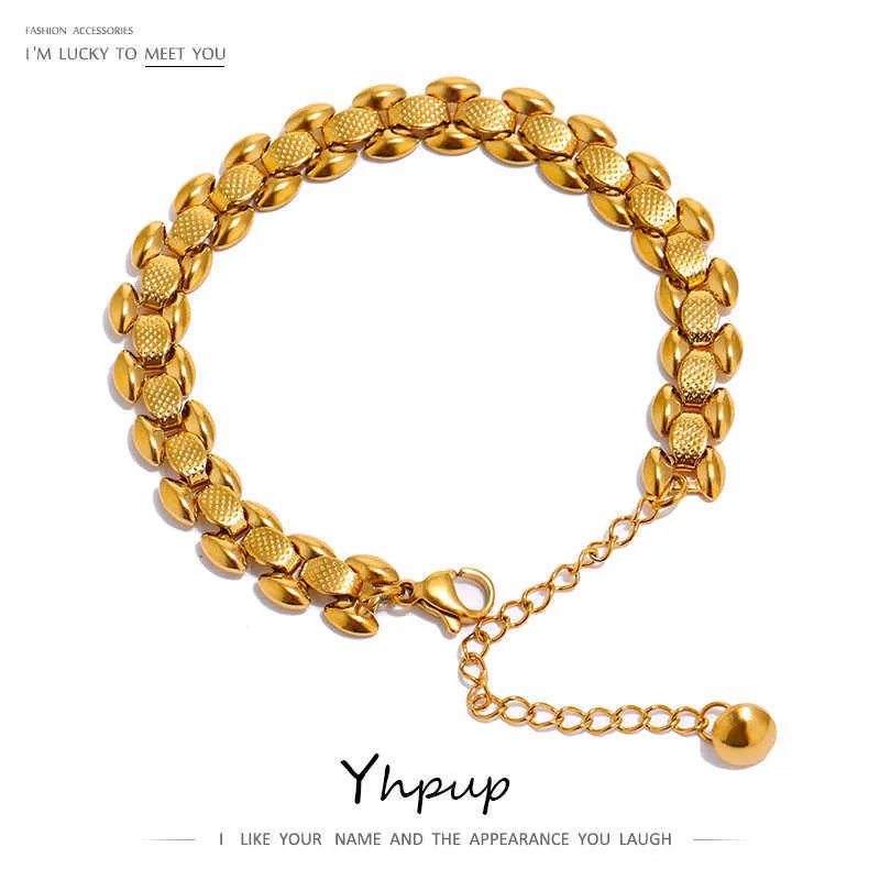 Lien chaîne Yhpup chaîne en acier inoxydable Bracelet de haute qualité 18 K métal mode Bracelet étanche Bijoux pour femmes Bijoux Femme cadeau G230208