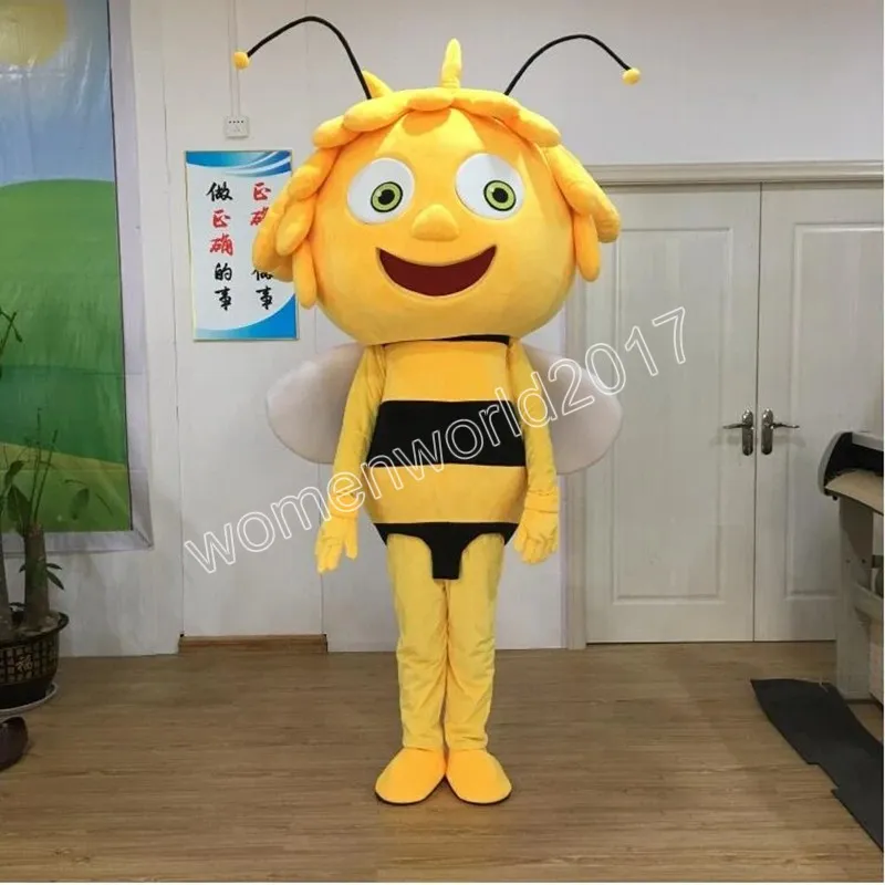 Costume da mascotte di Halloween Maya Bee Simulazione di personaggi dei cartoni animati Abiti da completo per adulti Vestito da carnevale di Natale per uomini e donne