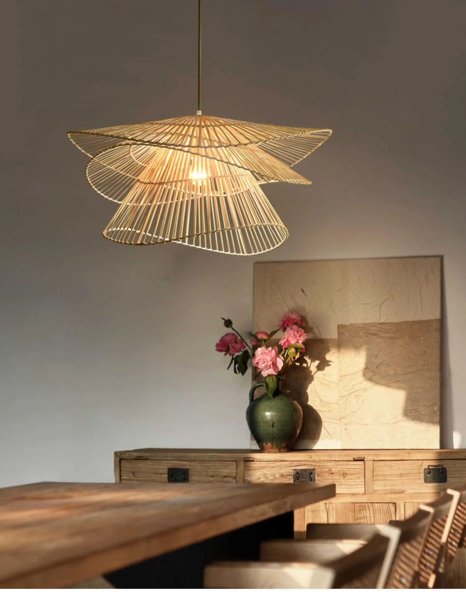 Rattan Bamboo Wicker Pendant Light For Creative Dining And