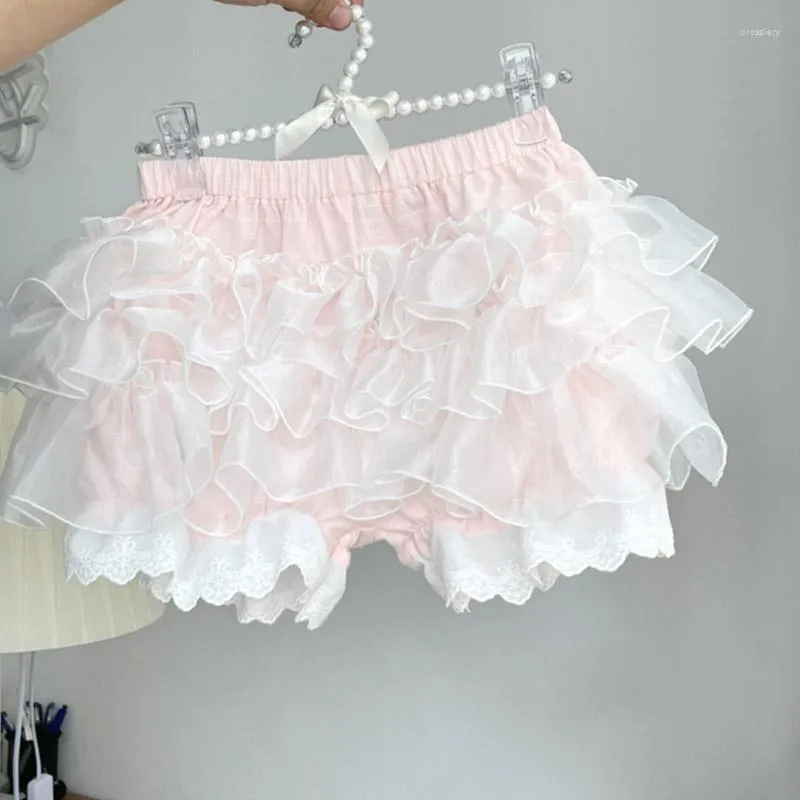 Short femme rose blanc dentelle japonaise à volants Jk pantalon citrouille femme Kawaii taille haute Bloomer doux soeur été mignon Lolita