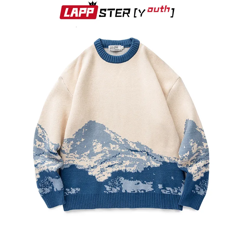 Men's Sweaters LAPPSTER-Youth Men Harajuku Moutain Winter Sweaters Pullover Mens Oversized Korean Fashions Sweater Women Vintage Clothes 230209