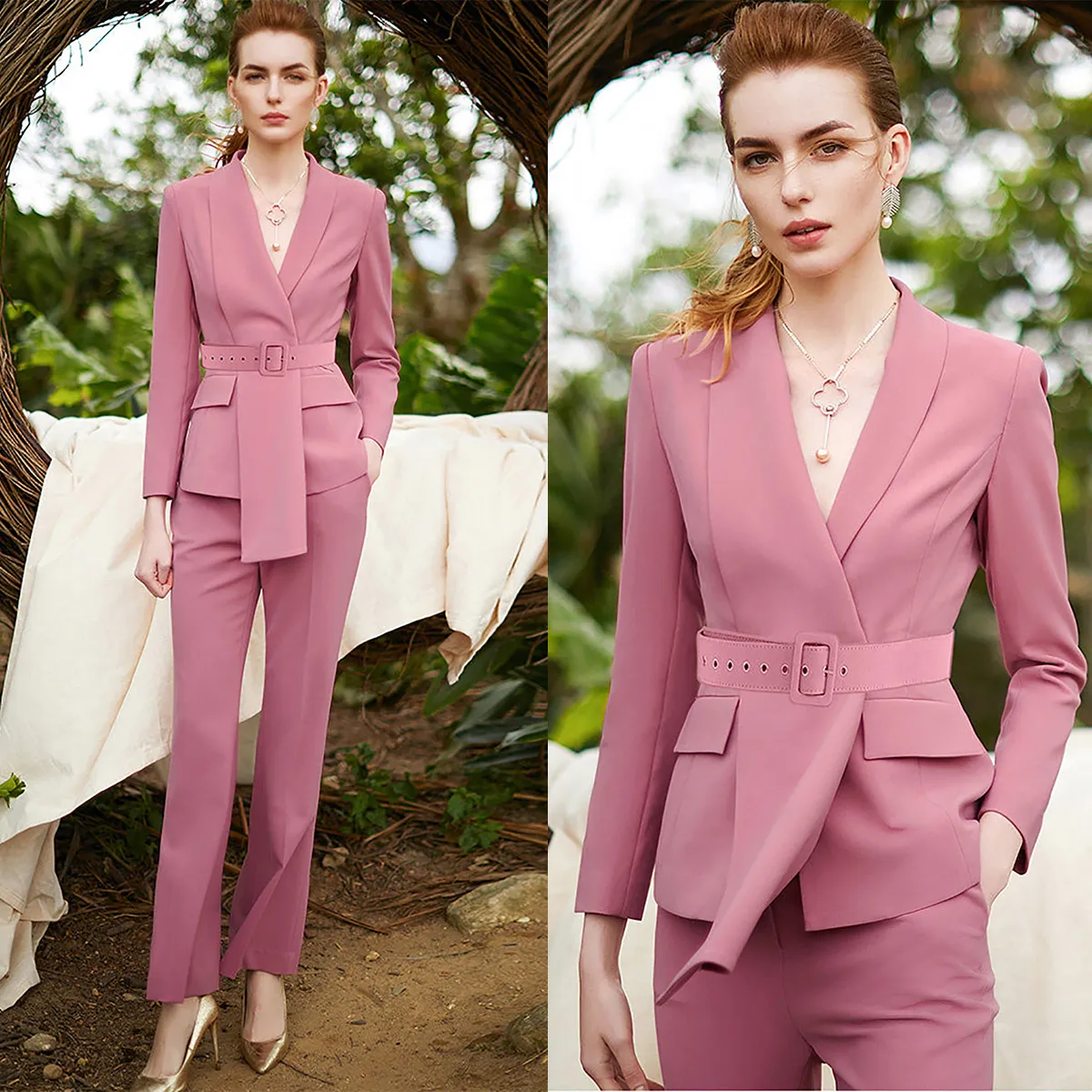 Celebrity Tailored Women Pants Suits Spring Slim Fit Prom Party Wear Blazer For Wedding Wide Leg 2 Pieces