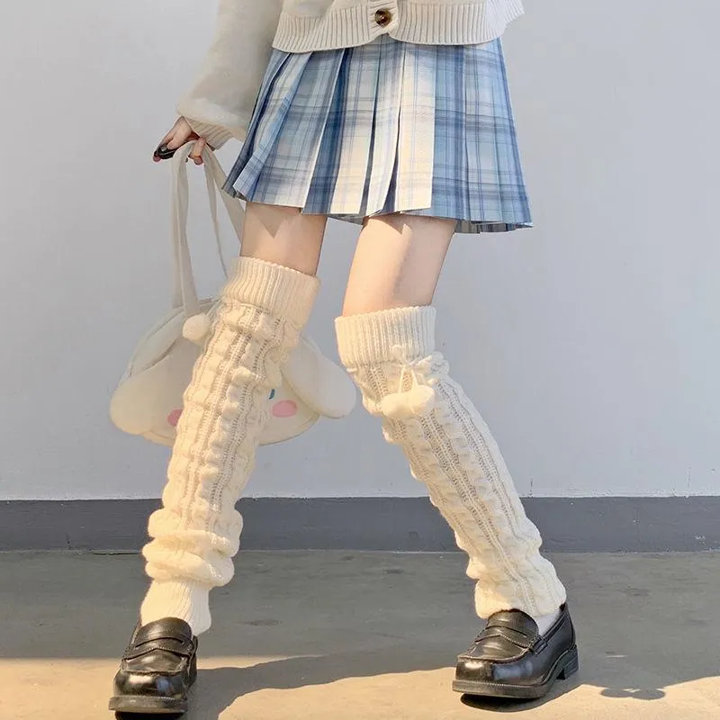 Vrouwen sokken kousen witte kawaii been warmer voor winter lange losse laarzen kousen schattige boll girl uniform cosplay accessoires gebreide voorraad