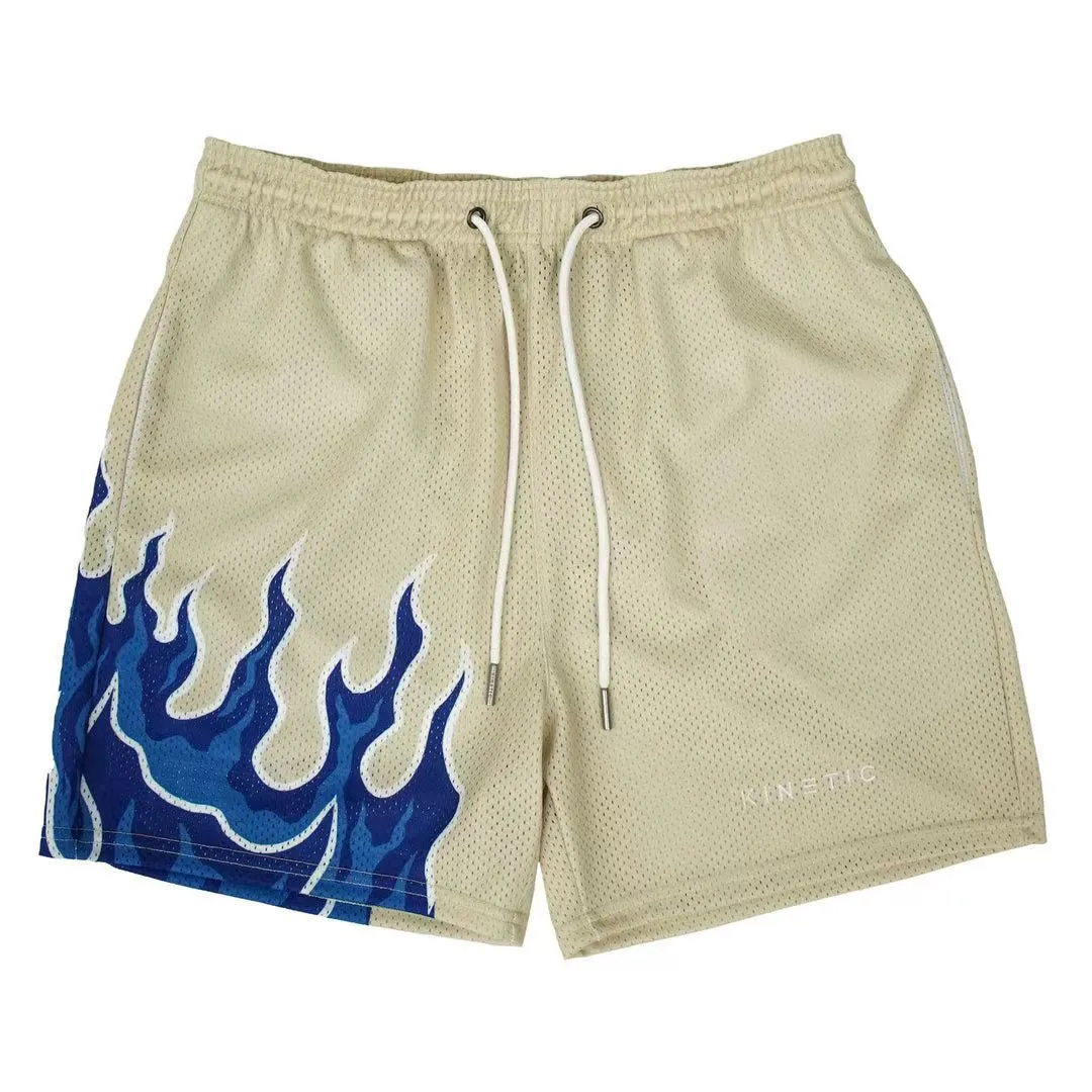 Mesh andas herrshorts GYM Basket löpning Snabbtorkande shorts Baggy Flame Print Mode Korta sommarbyxor