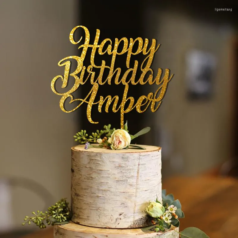 Forniture festive Topper per torta di buon compleanno personalizzati. Compleanno glitter oro. Nome personalizzato. Personalizzato. Festa a tema