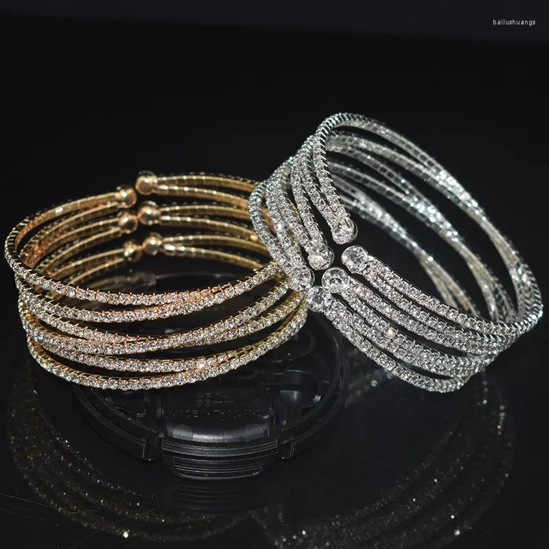 Braccialetto Braccialetti di cristallo di lusso Braccialetti con polsini incrociati con strass placcati argento oro per gioielli da sposa da donna
