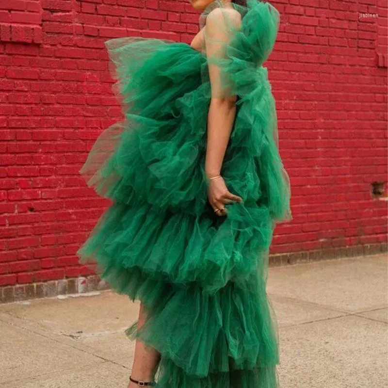 Vestidos casuais verdes com alta camada de tule feminino 2023 Moda de rua Vestido de verão longo para festa Vestido de Mulher