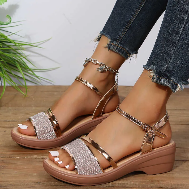 2022 Wedges for Women 4,5 cm hakken gouden platform dames zomerschoenen chaussures femme sandalen maat 41 t230208