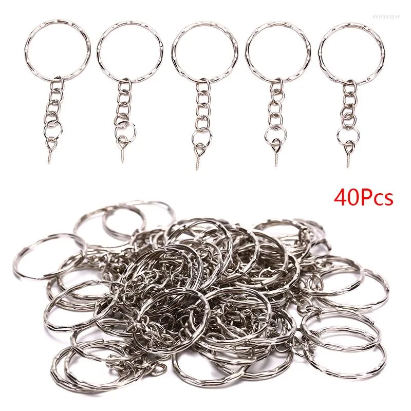 Keychains 40st /Set Polished Key Ring Skruv Eye Kort kedja Split Connector DIY Jewely Keychain KeyFob Tillbehör