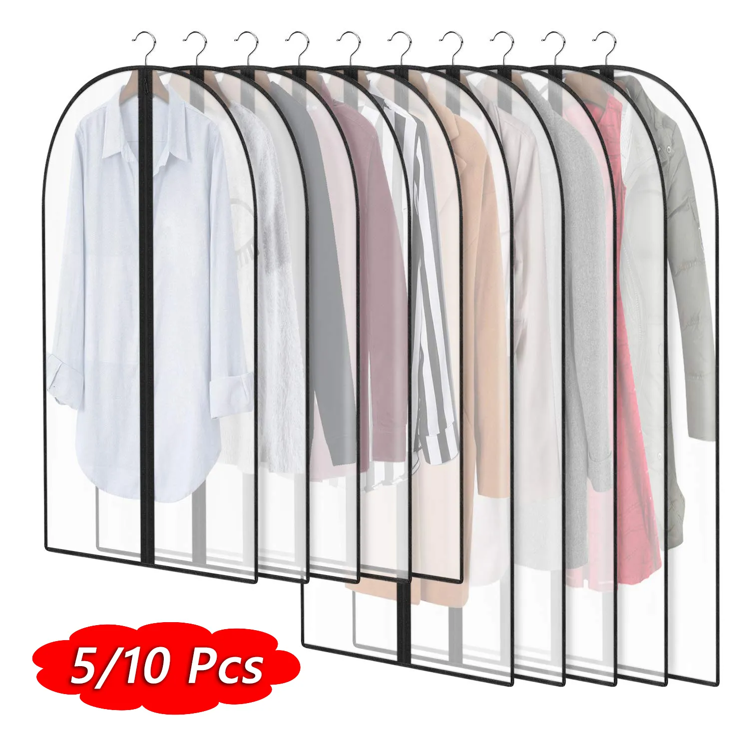Dust Cover 510Pcs Clothes Hanging Garment Dress Clothes Suit Coat Dust Cover Home Storage Bag Pouch Organizer Wardrobe Hanging Clothing 230208