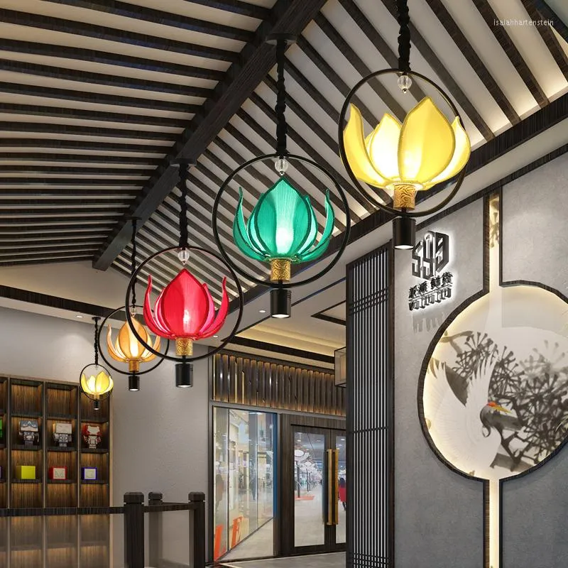 Pendelleuchten Maßgeschneiderte chinesische Stoff Restaurant kreative El Pot Tischlampe Zen Lotus Kronleuchter