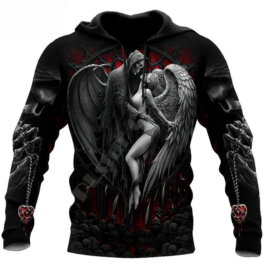 Sweats à capuche pour hommes Sweatshirts Reaper Skull Angel et Demon 3D partout imprimé automne hommes unisexe décontracté pull zippé Streetwear sudadera hombre 230209