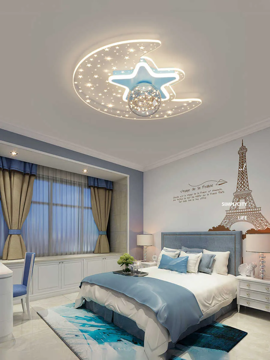 Plafonniers Lampe de chambre d'enfant Nordic Starry sky light Star Lustre de chambre à coucher Simple moderne led lumières lune plafonniers 0209